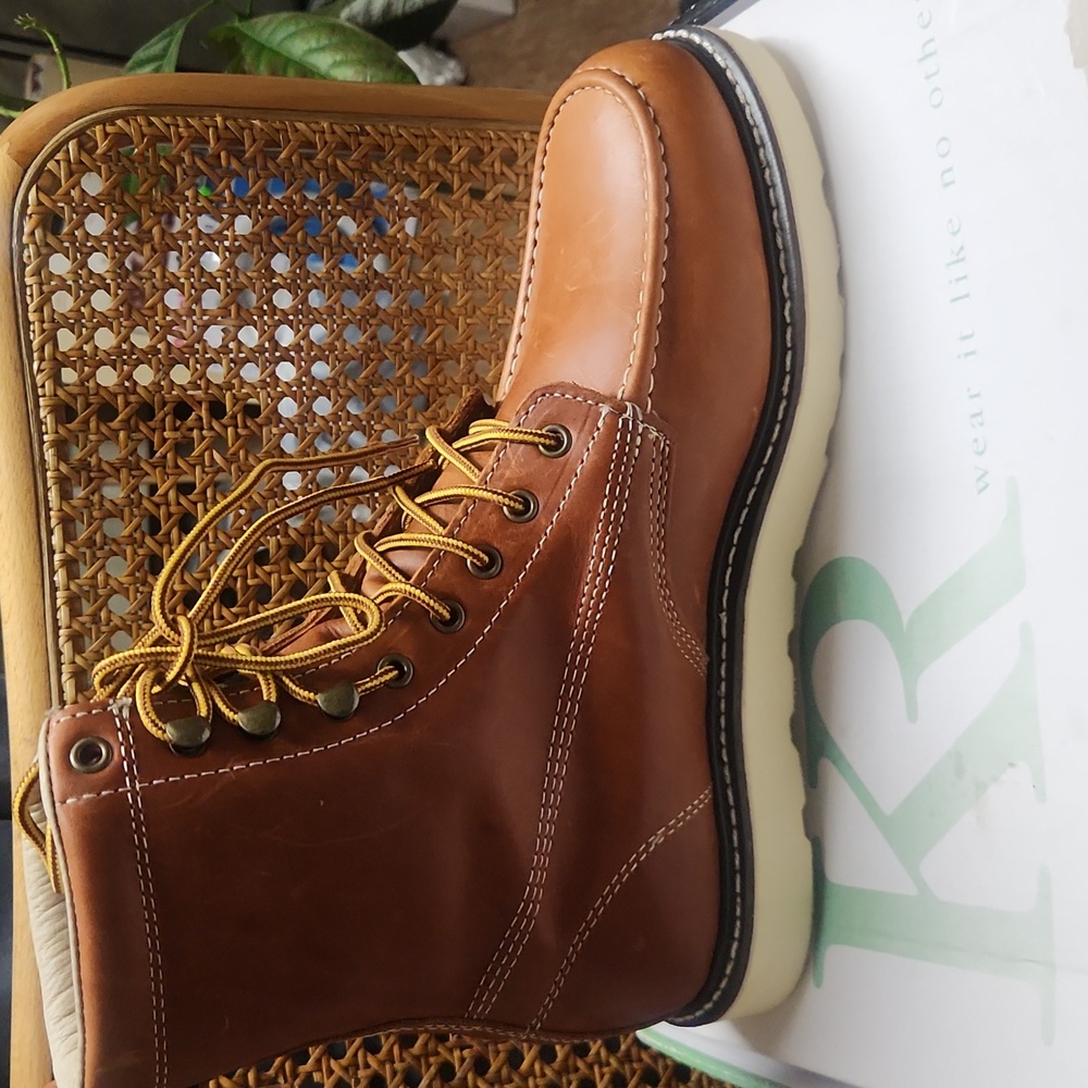 King Rocks Men's Moc Toe Wedge Leather Work Boots for Comfortable Construction